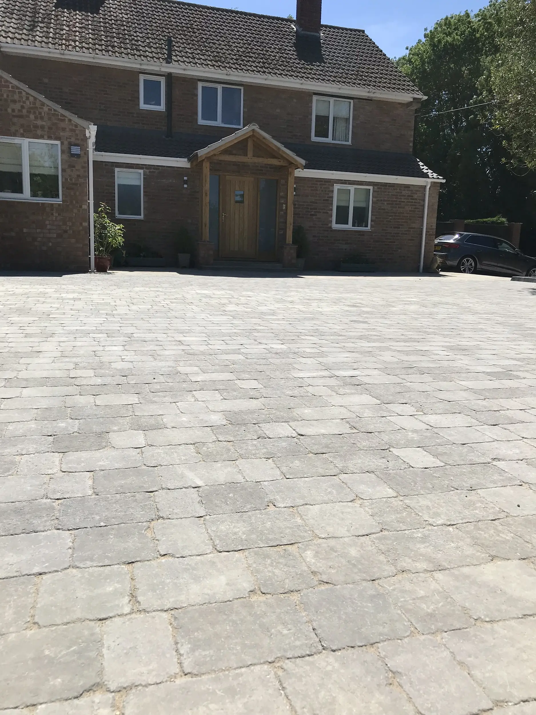 Close-up of completed block paved driveway